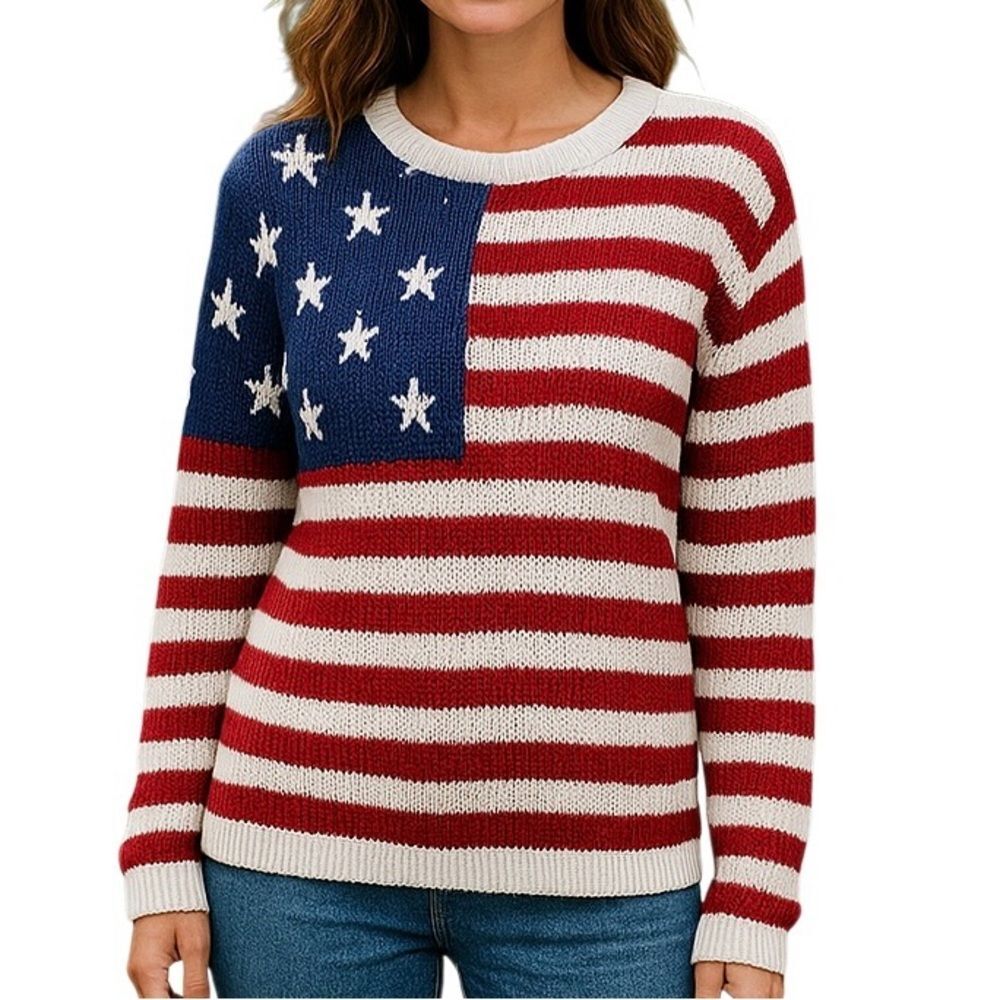 Grayson Threads Oversized Sweater Crew Neck American Flag Patriotic Knit SZ XS